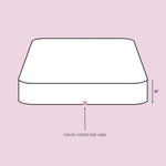 Line drawing diagram of Fix Linens queen size mattress protector with labeled size specifications & fitted depth dimensions.
