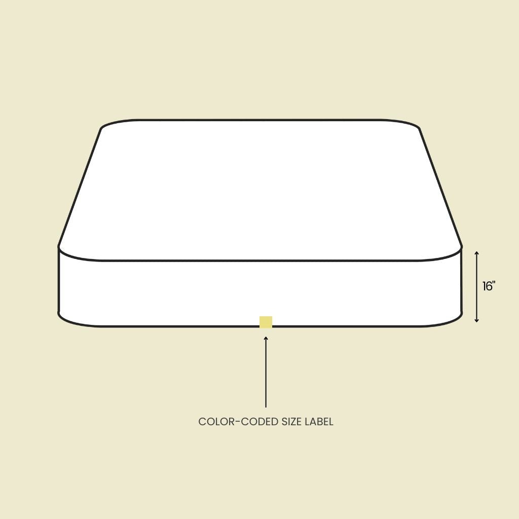 Line drawing diagram of Fix Linens Twin XL mattress protector with labeled size specifications and fitted depth dimensions.