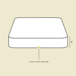 Line drawing diagram of Fix Linens Twin XL mattress protector with labeled size specifications and fitted depth dimensions.