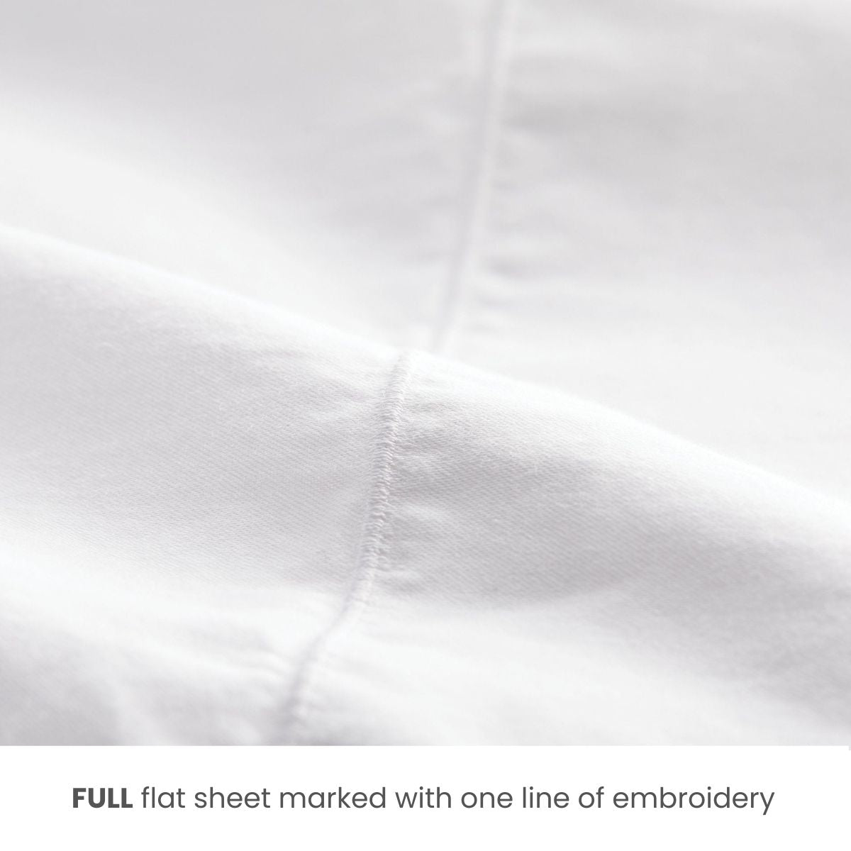 Full white cotton flat sheet with embroidery line indicating size, ideal for Airbnb hosts