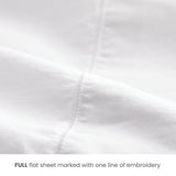 Full white cotton flat sheet with embroidery line indicating size, ideal for Airbnb hosts