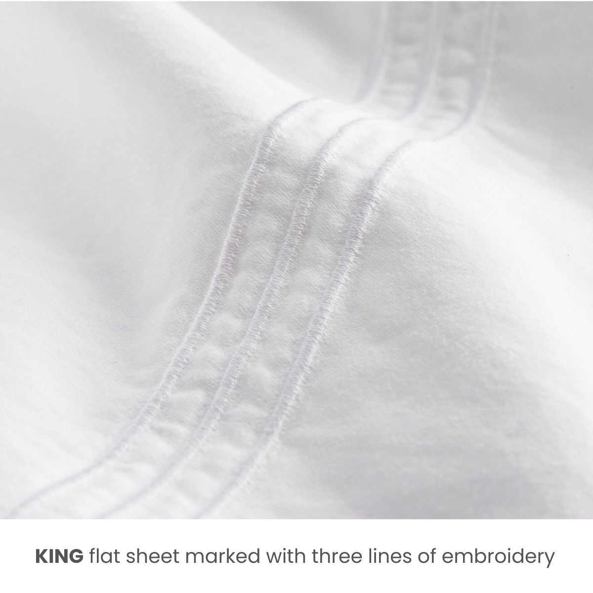 King white cotton flat sheet with embroidery lines indicating size, ideal for Airbnb hosts