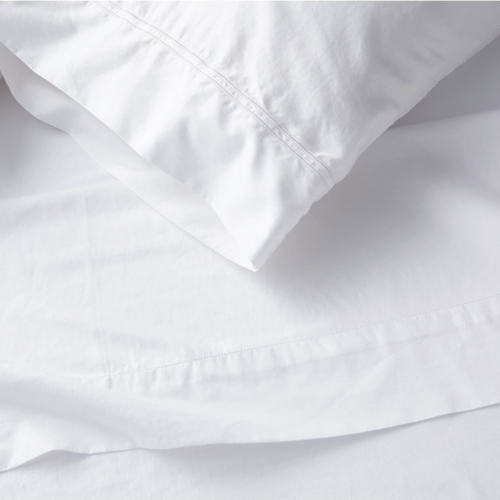 Twin sheet set lifestyle in white cotton, detail view for Airbnb hosts