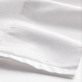 Twin sheet set detail in white cotton, fabric detail view for Airbnb hosts
