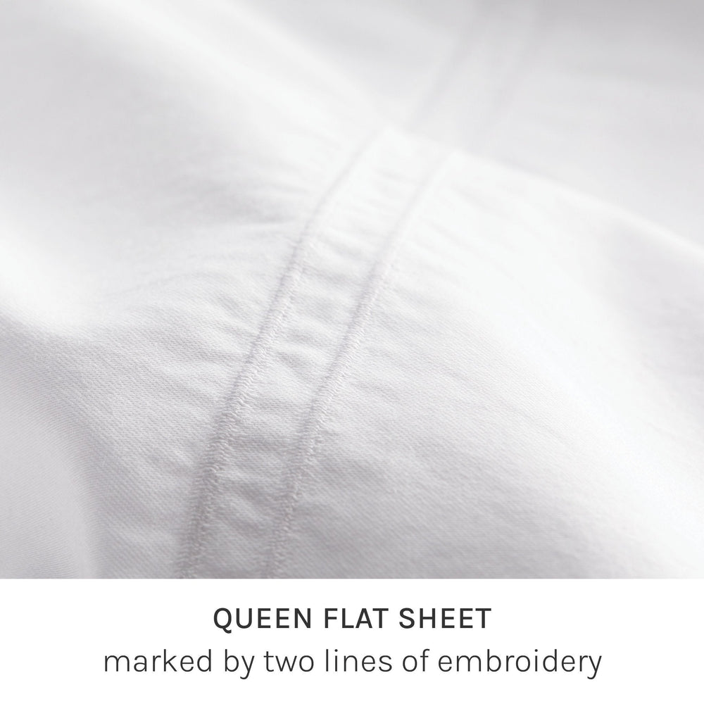 
                  
                    fix linens simple sort sheets. detail of 2 lines of embroidery queen flat sheet
                  
                
