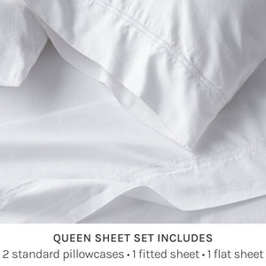 
                  
                    full sheets on a bed, showing queen sheet with 2 lines of embroidery and standard pillow cases with 2 lines of embroidery
                  
                